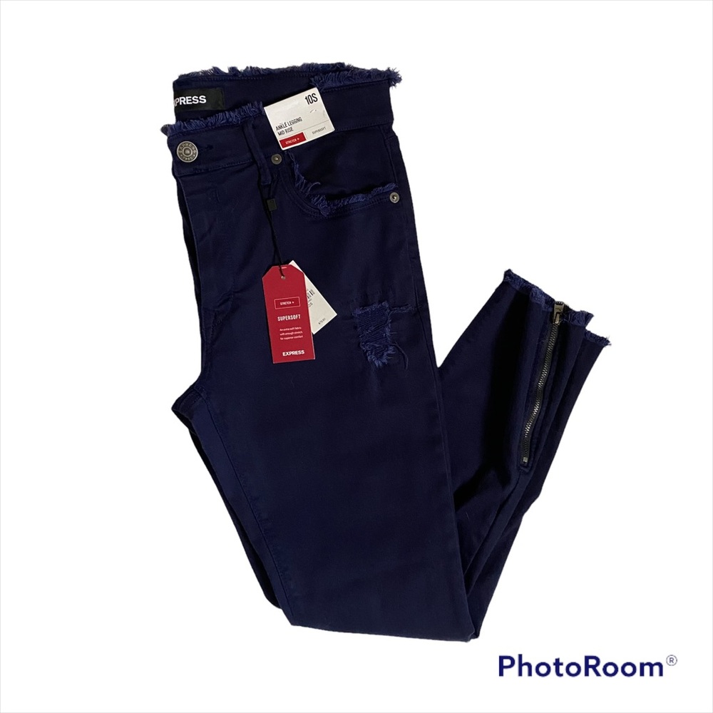 Express Ankle Legging Mid Rise Womens Blue Pants Super soft Stretch 10s 10 Short